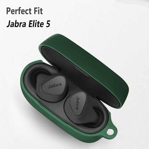 حافظة سيليكون Geiomoo متوافقة مع هاتف Jabra Elite 5، غطاء حماية مزود بحلقة تسلق (أسود) in Saudi Arabia