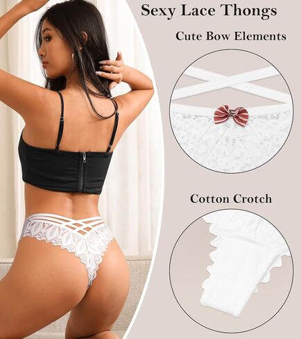J-pone thongs for Women Sexy Lace Intelder High Phecloved Out Branties String Criss Cross Thong Multipack in Kuwait