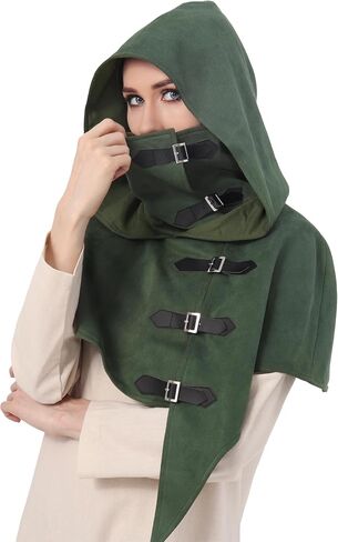 FURPHI Medieval Cowl Hood with Buckles Renaissance Hooded Cape Hat for Men Women Halloween Costume Accessories in Saudi Arabia