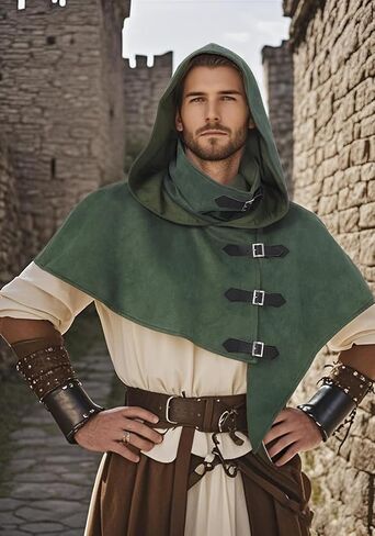 FURPHI Medieval Cowl Hood with Buckles Renaissance Hooded Cape Hat for Men Women Halloween Costume Accessories in Saudi Arabia