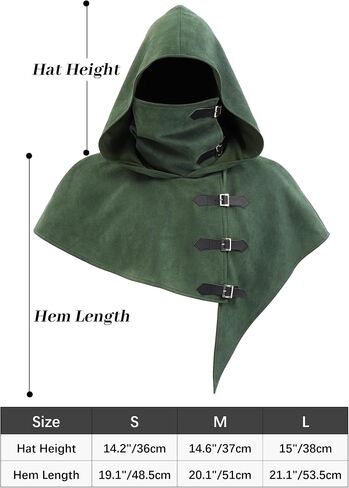 FURPHI Medieval Cowl Hood with Buckles Renaissance Hooded Cape Hat for Men Women Halloween Costume Accessories in Saudi Arabia