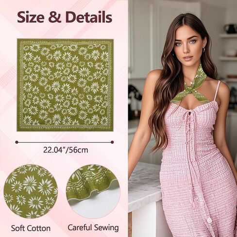 عصابات زهرية للنساء ، 22 "× 22" للسيدات من القطن ، وتوش ، الحجاب ، الحجاب للحفلات ، تاريخ حفلة موسيقية غير رسمية in Kuwait