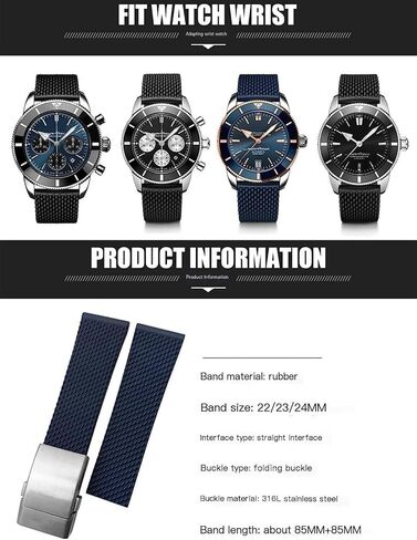 Watchbroof Rubber Watchband for Breitling Watchbands لـ Avenger Navitimer World Soft Watch STRAP مع مشبك in Kuwait