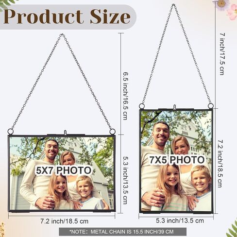 6 Pieces Brass Double Glass Frame 5 x 7 Inch Gold Floating Hanging Photo Frame Clear Horizontal and Vertical Pressed Flower Frames with Chain for Gallery Pictures Vintage Artwork Display in Saudi Arabia