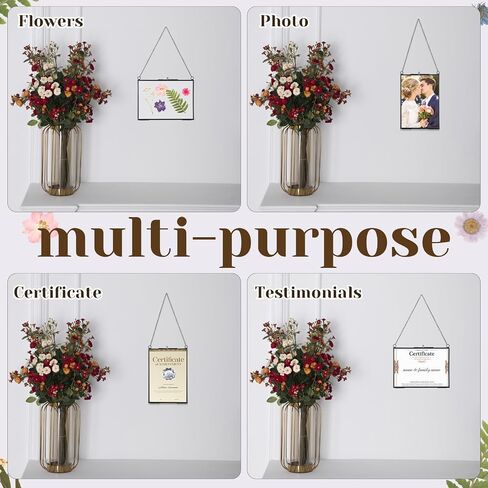 6 Pieces Brass Double Glass Frame 5 x 7 Inch Gold Floating Hanging Photo Frame Clear Horizontal and Vertical Pressed Flower Frames with Chain for Gallery Pictures Vintage Artwork Display in Saudi Arabia