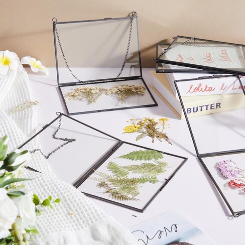 6 Pieces Brass Double Glass Frame 5 x 7 Inch Gold Floating Hanging Photo Frame Clear Horizontal and Vertical Pressed Flower Frames with Chain for Gallery Pictures Vintage Artwork Display in Saudi Arabia