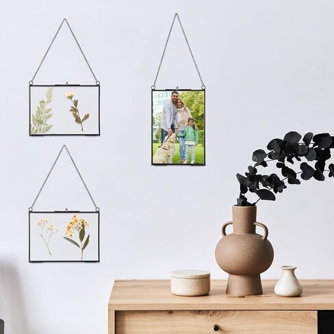 6 Pieces Brass Double Glass Frame 5 x 7 Inch Gold Floating Hanging Photo Frame Clear Horizontal and Vertical Pressed Flower Frames with Chain for Gallery Pictures Vintage Artwork Display in Saudi Arabia