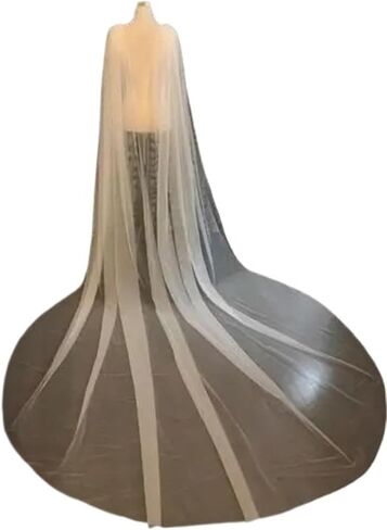 Plain Wedding Cape Veil - Long Tulle Bridal Shoulder Veil Shawl Cloak for Bride - White/Ivory, 1 Layer in Saudi Arabia
