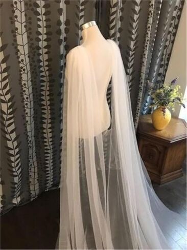 Plain Wedding Cape Veil - Long Tulle Bridal Shoulder Veil Shawl Cloak for Bride - White/Ivory, 1 Layer in Saudi Arabia