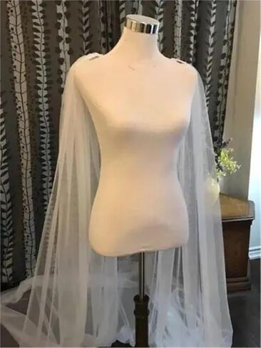 Plain Wedding Cape Veil - Long Tulle Bridal Shoulder Veil Shawl Cloak for Bride - White/Ivory, 1 Layer in Saudi Arabia