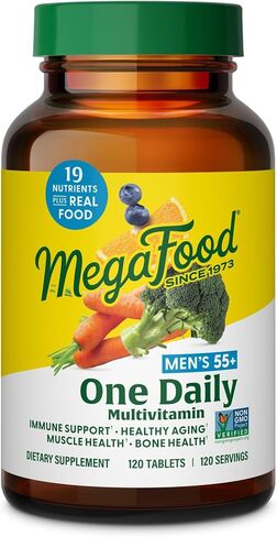 Megafood Men's 55+ واحد يوميًا - الفيتامينات المتعددة للرجال الذين يعانون من فيتامين B12 و C و D&ZINC - مكملات الدعم الأمثل للشيخوخة والمناعة - نباتي - مصنوع بدون 9 مسببات من المواد الغذائية - 120 علامات تبويب in Kuwait