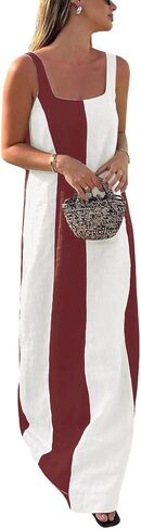 Chartou Women Summer Summerless Linen Dress Dress Contraving Color Maxi Long Beach Vacation Tank Dress in Saudi Arabia