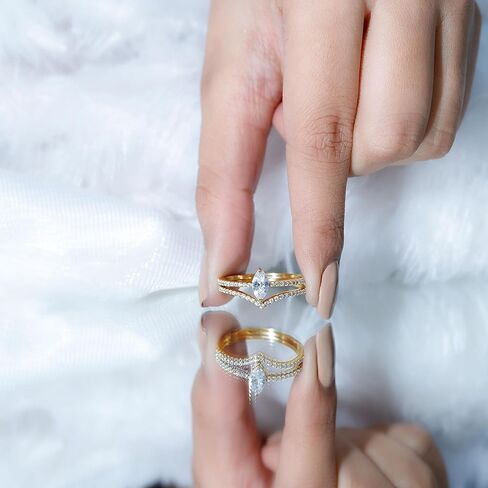 1 Carat Zircon Ring Set with Enhancer Band, AAAA Quality, CZ Bridal Engagement Wedding Set 2 Pcs in Saudi Arabia