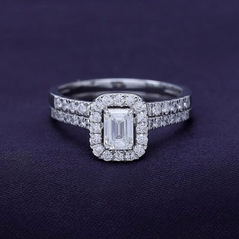 حلقات مجموعة الزفاف للنساء 1.00 قيراط (CT) مختبر الماس هالة هالة سوليتير خاتم الزواج للنساء 14K الذهب أكثر من 925 الجنيه الفضية المجوهرات لها in Saudi Arabia