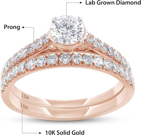Bridal Set Rings For Women, 1.00 Carat (ctw) Lab Grown Diamond Engagement Wedding Ring For Women In 10K Solid Gold Jewelry Gifts For Her in Saudi Arabia