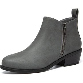 Athlefit Women's Onkle Boots مكتنزة منخفضة الكعب مريح أحذية قصيرة مستديرة جوارب أخمص القدمين مع السوستة الجانبية in Saudi Arabia