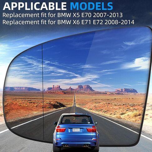 استبدال المرآة الجانبية للسائق لـ BMW X5 E70 2007 2008 2008 2010 2011 2012 2013 ، X6 E72 E72 2008-2014 - زجاج المرآة اليسرى ، مرايا الرؤية الخلفية مع تسخين الطاقة in Kuwait