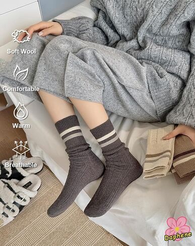 Women's Vintage Trendy Wool Socks | Fall Winter Thick Warm Ethnic Style | Holiday Gift Set | Trendy Comfortable in Saudi Arabia