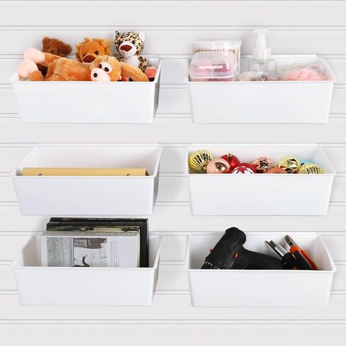 6 Pcs 13 x 9.7 x 4.3 in Large Slat Wall Bins PVC Slatwall Containers Plastic Stackable Storage Bins Slatwall Organizer Bins for Slatwall Garage Accessories for Hardware Tool Storage Organizing(White) in Saudi Arabia