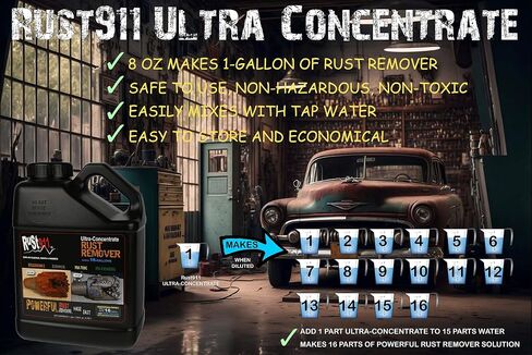 Rust911: يصنع 16 جالونًا من Rust Remover Slivolver-اقتصادي ، آمن للاستخدام ، بدون أحماض-إزالة الصدأ السريع بدون صنفرة أو مواد كيميائية قاسية-زجاجة جالون ذات تركيز فائق التركيز in Saudi Arabia