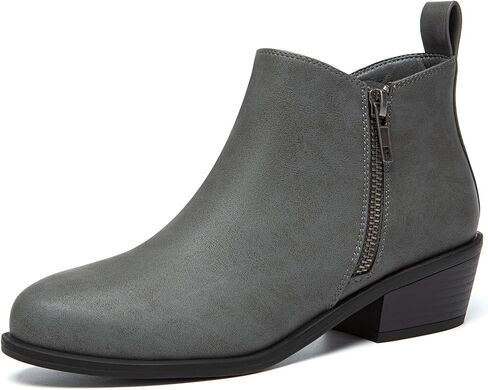 Athlefit Women's Onkle Boots مكتنزة منخفضة الكعب مريح أحذية قصيرة مستديرة جوارب أخمص القدمين مع السوستة الجانبية in Kuwait