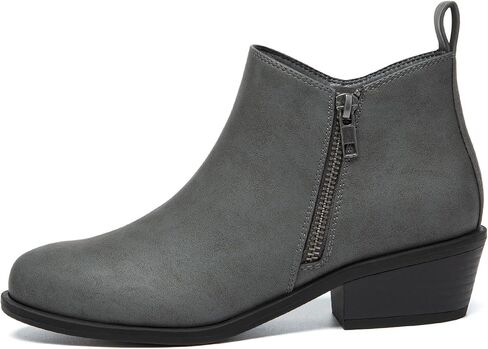 Athlefit Women's Onkle Boots مكتنزة منخفضة الكعب مريح أحذية قصيرة مستديرة جوارب أخمص القدمين مع السوستة الجانبية in Kuwait