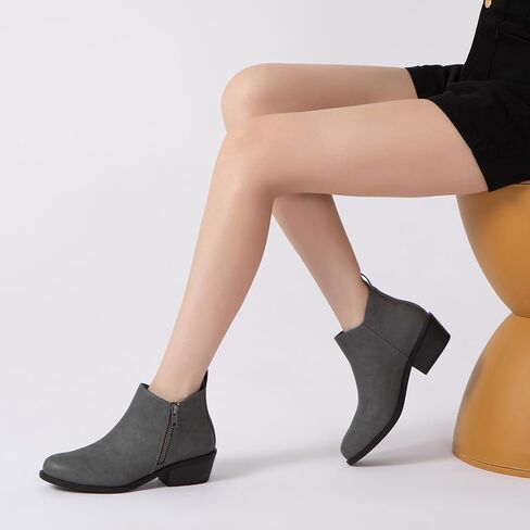 Athlefit Women's Onkle Boots مكتنزة منخفضة الكعب مريح أحذية قصيرة مستديرة جوارب أخمص القدمين مع السوستة الجانبية in Kuwait