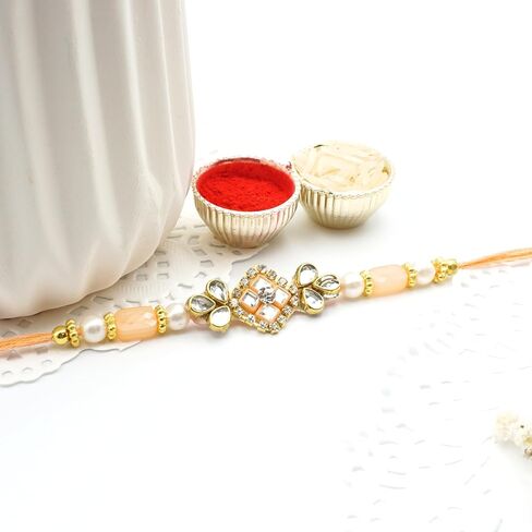 Rakhi Giftbox | Carming Rakhi Giftbox مع Rakhi الجميلة ، Choco ، Pooja Thali ، Roli Chawal وبطاقة تحية مكتوبة قبل | مجموعة الهدايا راخي in Kuwait