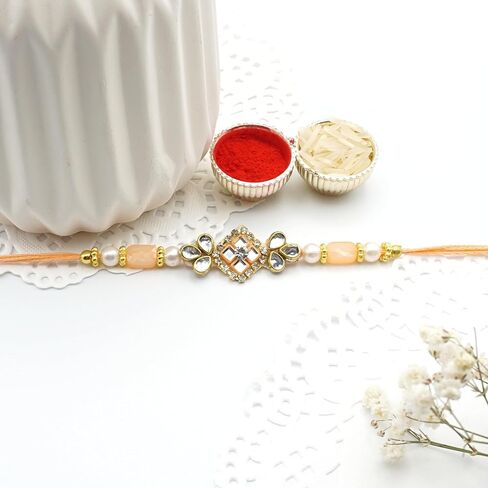 Rakhi Giftbox | Carming Rakhi Giftbox مع Rakhi الجميلة ، Choco ، Pooja Thali ، Roli Chawal وبطاقة تحية مكتوبة قبل | مجموعة الهدايا راخي in Kuwait