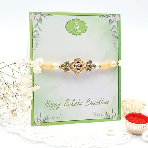 Rakhi Giftbox | Carming Rakhi Giftbox مع Rakhi الجميلة ، Choco ، Pooja Thali ، Roli Chawal وبطاقة تحية مكتوبة قبل | مجموعة الهدايا راخي in Kuwait