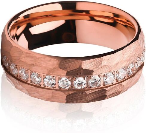 Rose Gold Tungsten Ring,Engagement,Anniversary,Dome Wedding Band,Man & Woman,CZ Wedding Ring,Unique Tungsten Jewelry,Hammered Wedding Band,Comfort Fit Man - Woman in Kuwait