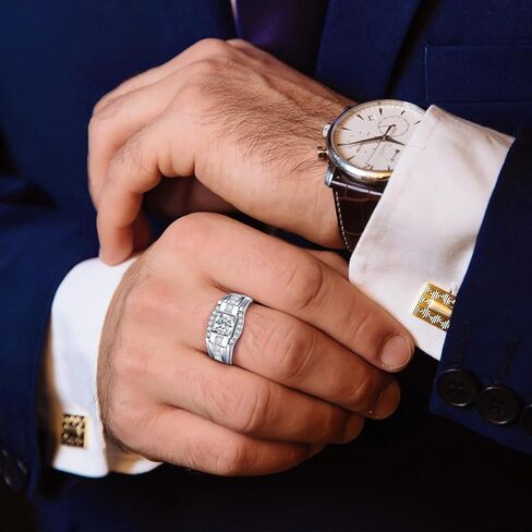 خواتم المشاركة Moissanite Band Band 925 Sterling Silver 14k /White Gold Promated Breats For له 0.8CT Round Cut Cut Miniversary Gifts Size 8-12 in Saudi Arabia