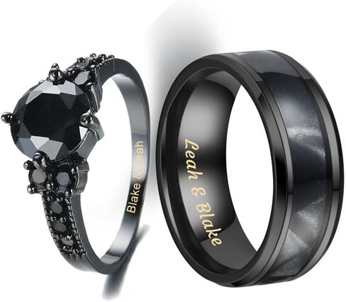 Custom Engraved Couples Promise Rings - Purple & Blue Titanium His & Hers Wedding Bands, CZ Engagement Ring for Her, Size 5-13 in Kuwait