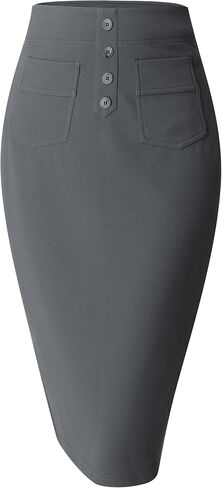 SEVEGO Women's Pencil Skirt Stretch High Waist Below Knee Bodycon for Office Casual with Patch Pockets in Saudi Arabia