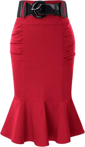 Belle Poque Women’s High Pherced Peplum Midi Pencil Skirt Trailts Business Business مع حزام in Saudi Arabia