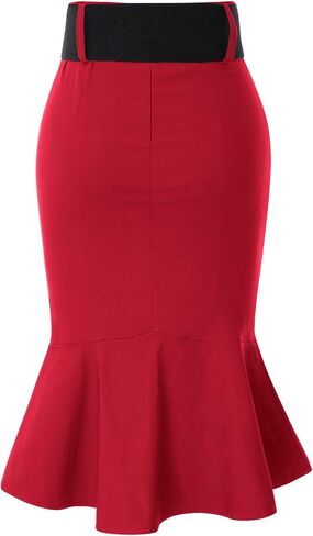 Belle Poque Women’s High Pherced Peplum Midi Pencil Skirt Trailts Business Business مع حزام in Saudi Arabia