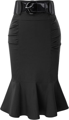 Belle Poque Women’s High Pherced Peplum Midi Pencil Skirt Trailts Business Business مع حزام in Saudi Arabia