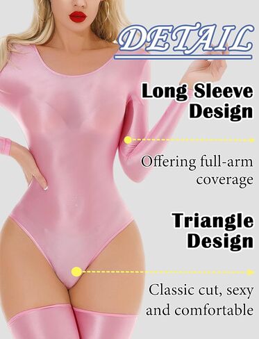 Women's Glossy High Cut Bodysuit One Piece Oil Shiny Leotard with Stockings Set in Kuwait