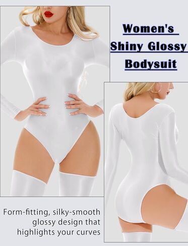 Women's Glossy High Cut Bodysuit One Piece Oil Shiny Leotard with Stockings Set in Saudi Arabia