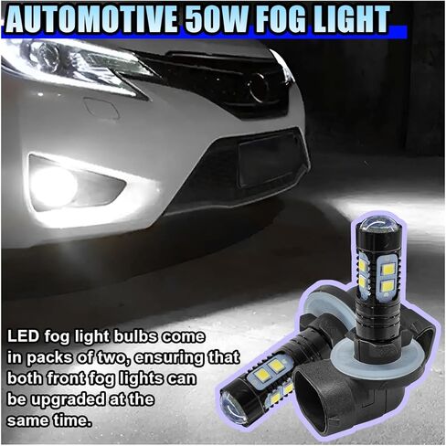 2PCS Bright 50W 881 LED Fog Light Bulbs, High-Power 6000K 881, 889, 862, 886, 894, 896, 898 LED DRL Daytime Running Lights, Xenon Cool White Headlight Bulbs Replacement for Car, Truck (White) in Saudi Arabia