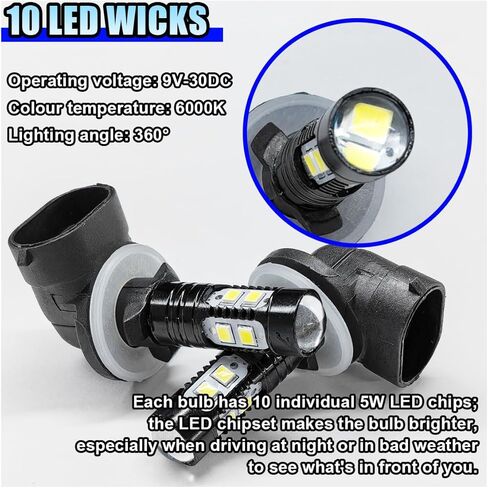 2PCS Bright 50W 881 LED Fog Light Bulbs, High-Power 6000K 881, 889, 862, 886, 894, 896, 898 LED DRL Daytime Running Lights, Xenon Cool White Headlight Bulbs Replacement for Car, Truck (White) in Saudi Arabia
