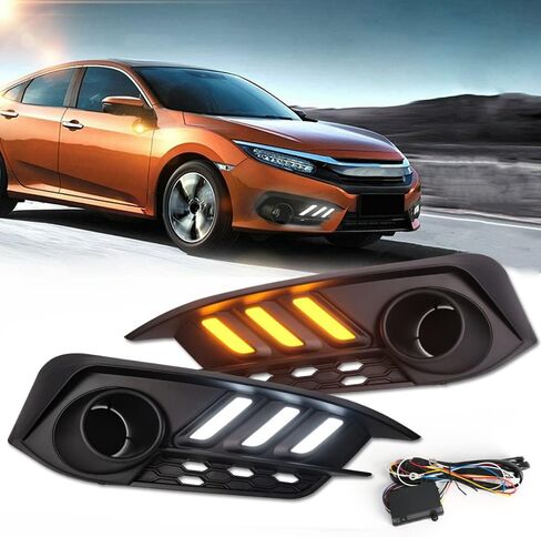 لـ Honda Civic 2016 2017 2018 Fog Light Replacement Lights أثناء النهار ، Drl Amber Turn Lamps مصابيح Civic LED مع الإطار ، القياسي (HDCV16) in Saudi Arabia