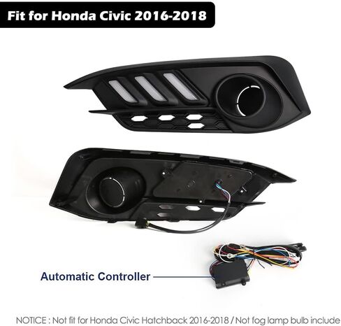 لـ Honda Civic 2016 2017 2018 Fog Light Replacement Lights أثناء النهار ، Drl Amber Turn Lamps مصابيح Civic LED مع الإطار ، القياسي (HDCV16) in Saudi Arabia