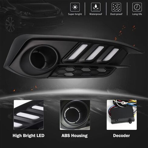 لـ Honda Civic 2016 2017 2018 Fog Light Replacement Lights أثناء النهار ، Drl Amber Turn Lamps مصابيح Civic LED مع الإطار ، القياسي (HDCV16) in Saudi Arabia