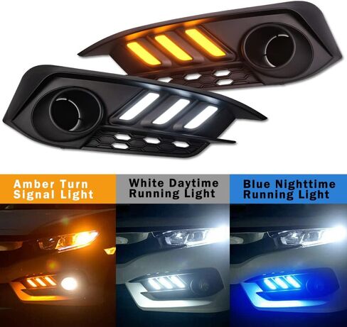 لـ Honda Civic 2016 2017 2018 Fog Light Replacement Lights أثناء النهار ، Drl Amber Turn Lamps مصابيح Civic LED مع الإطار ، القياسي (HDCV16) in Saudi Arabia