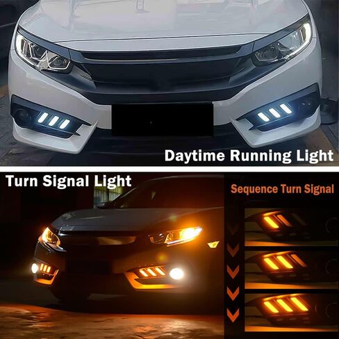 لـ Honda Civic 2016 2017 2018 Fog Light Replacement Lights أثناء النهار ، Drl Amber Turn Lamps مصابيح Civic LED مع الإطار ، القياسي (HDCV16) in Saudi Arabia