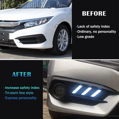 لـ Honda Civic 2016 2017 2018 Fog Light Replacement Lights أثناء النهار ، Drl Amber Turn Lamps مصابيح Civic LED مع الإطار ، القياسي (HDCV16) in Saudi Arabia