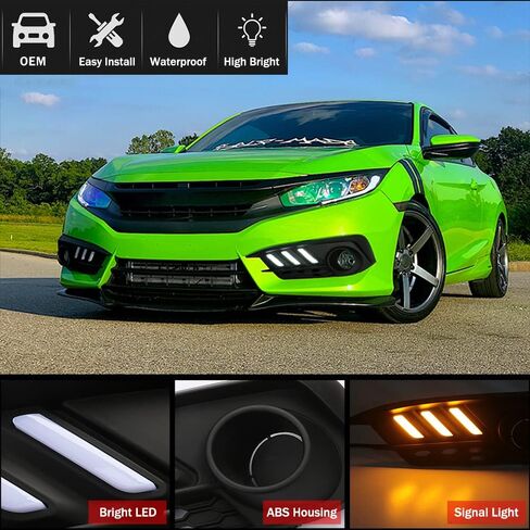 لـ Honda Civic 2016 2017 2018 Fog Light Replacement Lights أثناء النهار ، Drl Amber Turn Lamps مصابيح Civic LED مع الإطار ، القياسي (HDCV16) in Saudi Arabia