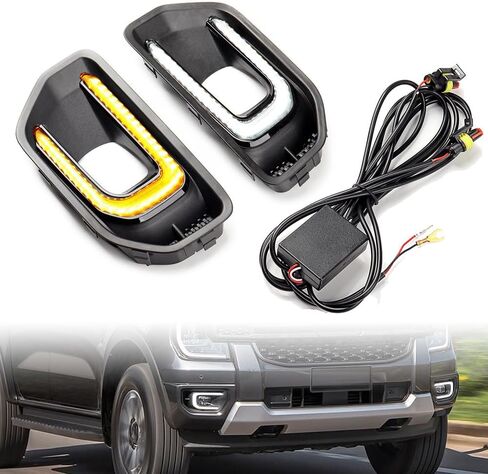 Compatible For Ford Ranger XLT SPORT Platinum 2022-2023 LED DRL Daytime Running Light Fog Light W/Turn Signal Sequential Lamp, Black/amber, A19209 in Saudi Arabia