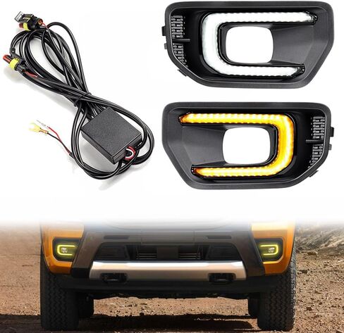 Compatible For Ford Ranger XLT SPORT Platinum 2022-2023 LED DRL Daytime Running Light Fog Light W/Turn Signal Sequential Lamp, Black/amber, A19209 in Saudi Arabia